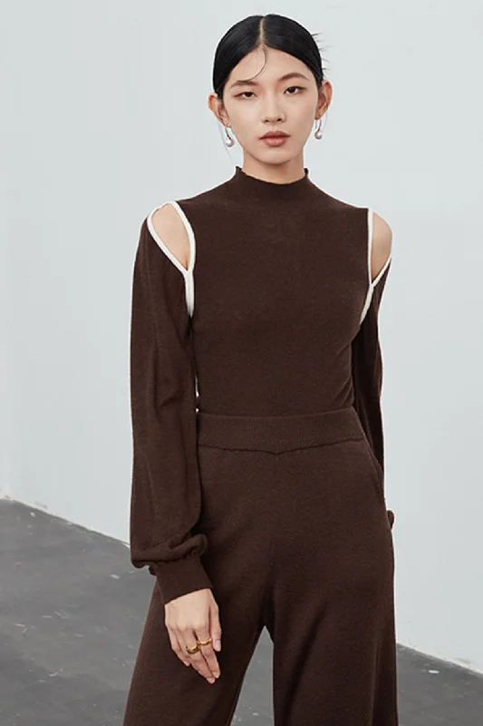 Weekend Shopping Bliss Off Shoulder Long Sleeve Wool Knitted Tops