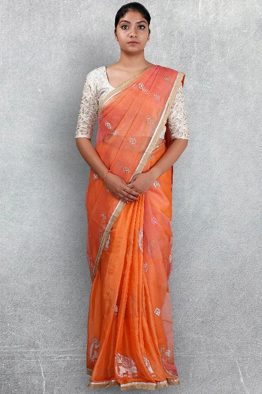 Orange Organza Saree