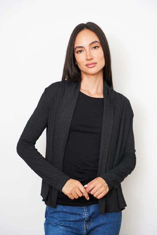 Weekend Specials to Relish Soft Touch Open Cardigan in Dark Gray