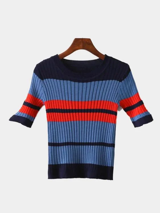 Weekend Bargains to Snag Custom Stripe Pattern Knitted Round Neckline Jumper