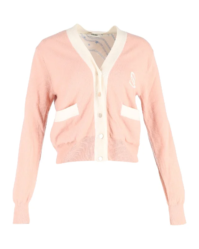 Weekend Savings Bonanza Sandro Button-Front Cardigan in Pink Wool