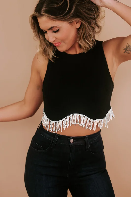 Rockin Rhinestones Crop Tank, Black