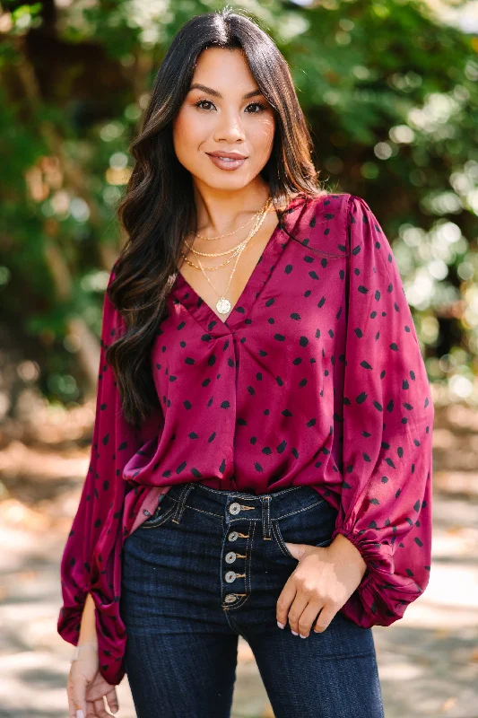 I Believe In You Burgundy Red Spotted Blouse