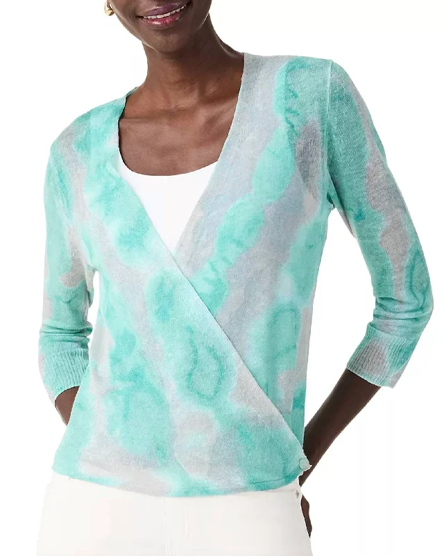 Weekend Discounts to Snag Watercolor Waves 4 Way Cardigan In Aqua Multi