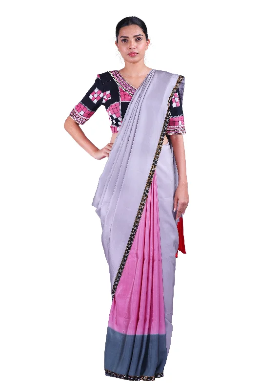 Grey  & Pink Saree