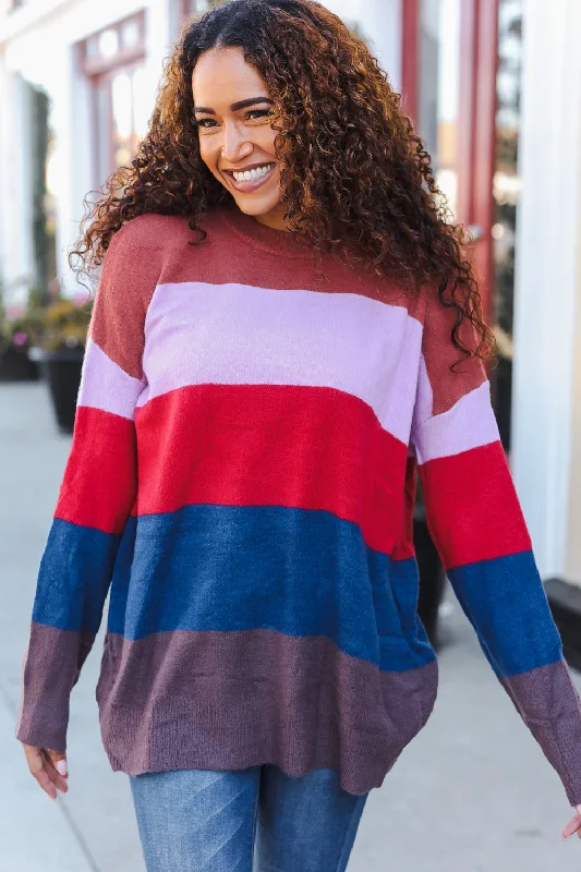 The Best Deal Lock Eyes Lilac Multi-Stripe Ribbed Knit Sweater Pullover