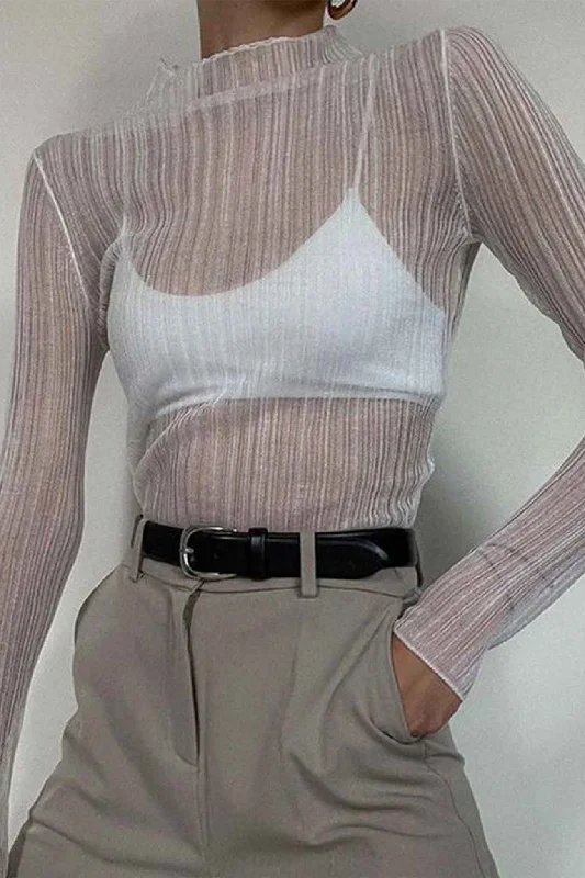 Mock Neck Sheer Mesh Top