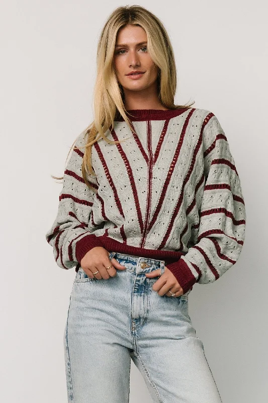 Big Savings Paola Pointelle Sweater | Light Blue + Burgundy