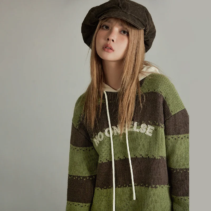 Green Striped Knit Sweatshirt