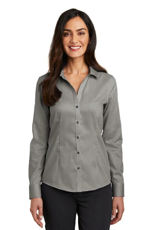 Red House Womens Pinpoint Oxford Wrinkle Resistant Long Sleeve Button Down Shirt - Charcoal Grey - Closeout