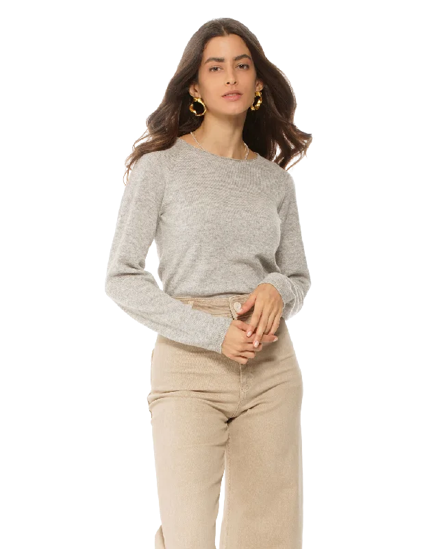 While Supplies Last Women's Ultralight Cashmere Raglan Crew Neck Sweater Light Grey by Monticelli Cashmere