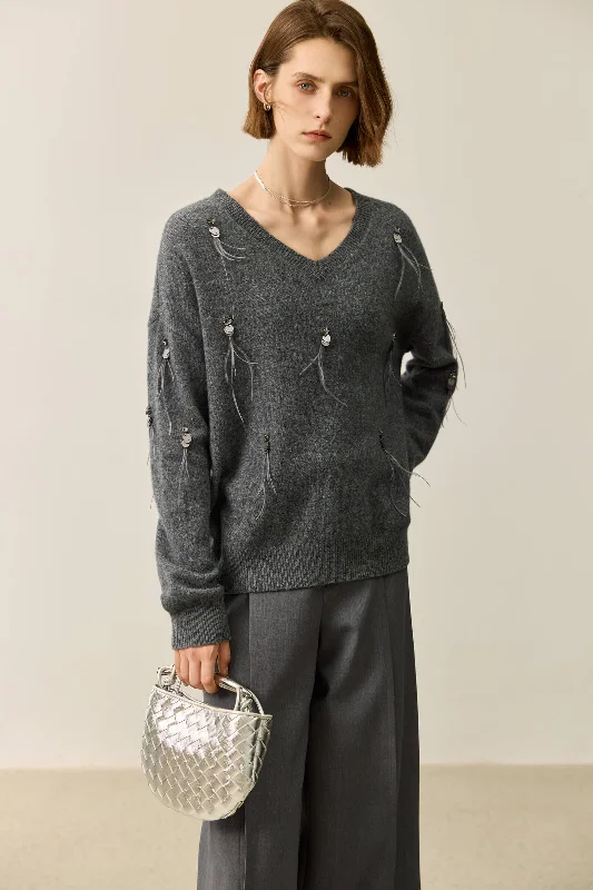 Time-Sensitive LILY Grey-Tone Wool V-Neck Sweater
