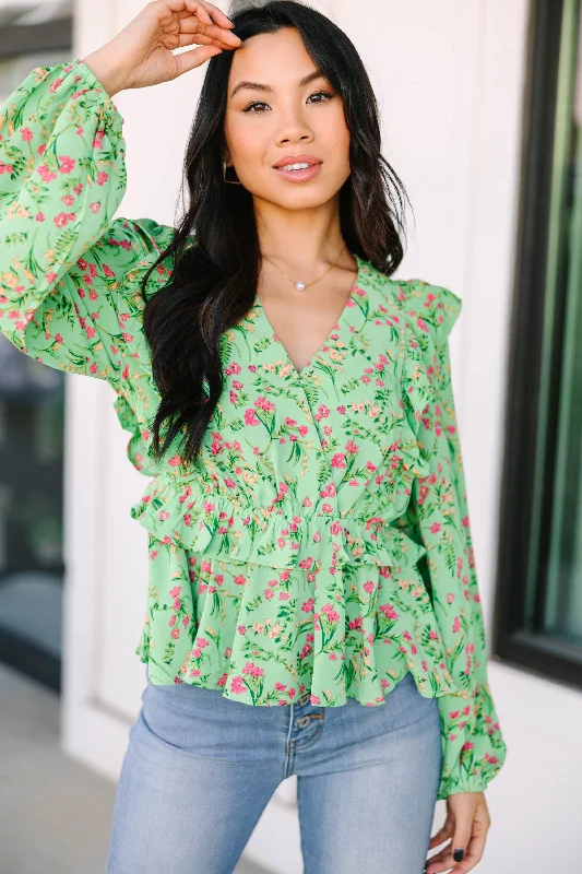 Weekend Sale: Don't Miss Out It's Your Day Green Ditsy Floral Blouse