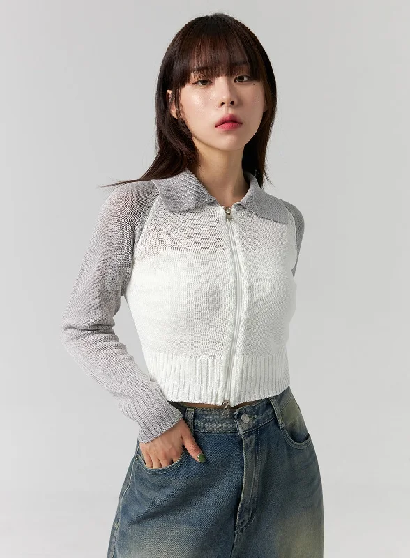 Weekend Deals That Sizzle Collar Zip-Up Knit Sweater CG330