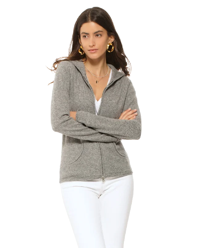 Super Bargain Women's Pure Cashmere Hoodie Sweater Medium Grey by Monticelli Cashmere